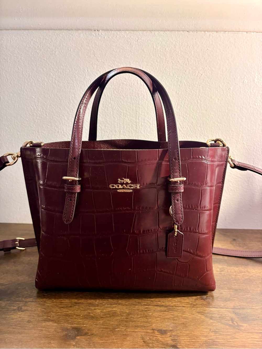 Coach Burgundy Croc-Embossed Leather Tote